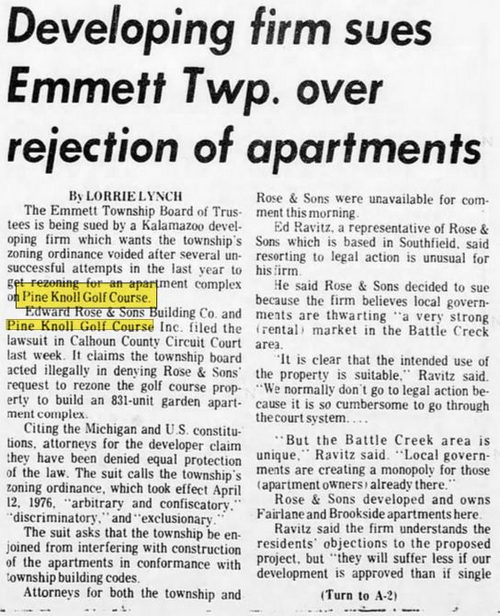 Pine Knoll Golf Course (The Knolls Golf Course) - Sep 29 1978 Article